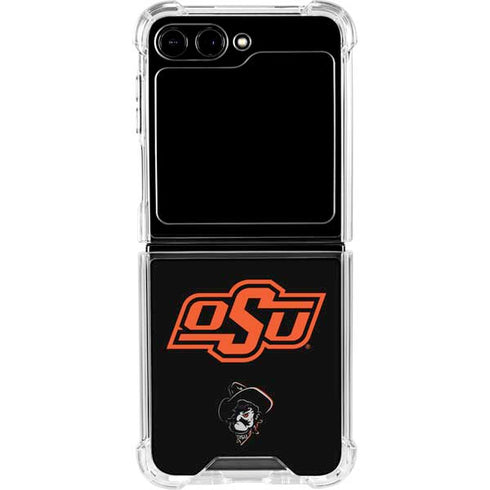 Oklahoma State University OSU on Black Galaxy Z Flip6 Clear Case